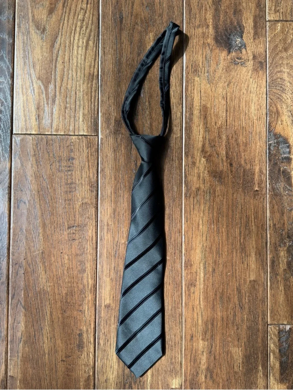 Bergamo New York Boys Black Striped Zipper Tie - 14